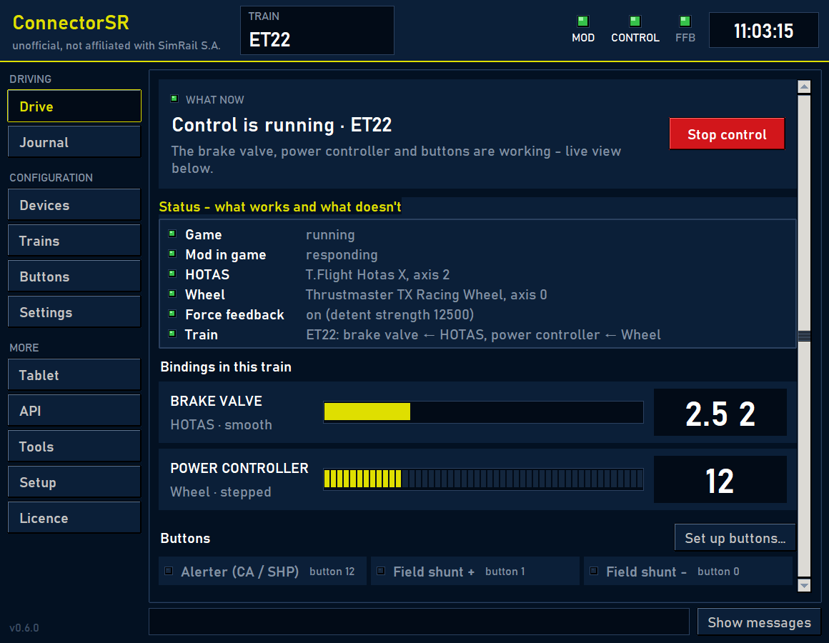 The ConnectorSR app window